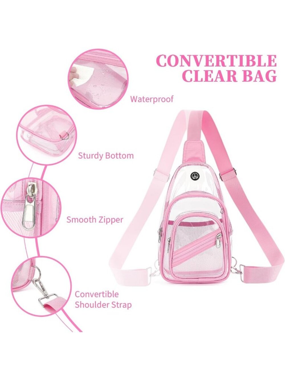 Clear Stadium Event Bag, Waterproof PVC Crossbody Backpack Purse & Fanny Pack - Picture 7 of 9